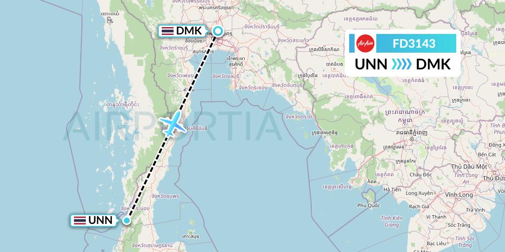 FD3143 Thai AirAsia Flight Map: Ranong to Bangkok
