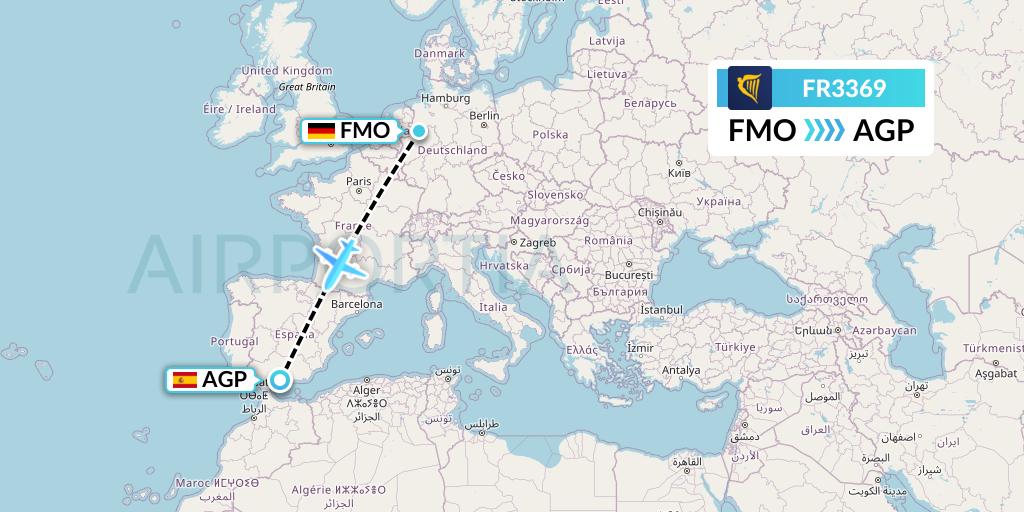 FR3369 Ryanair Flight Map: Munster to Malaga