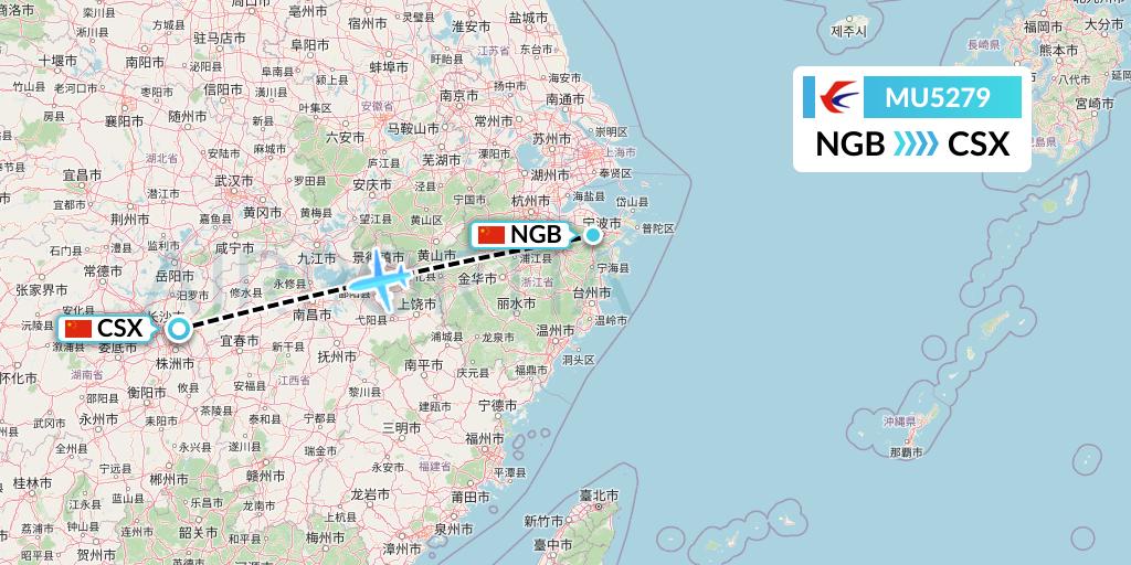 MU5279 China Eastern Airlines Flight Map: Ningbo to Changsha