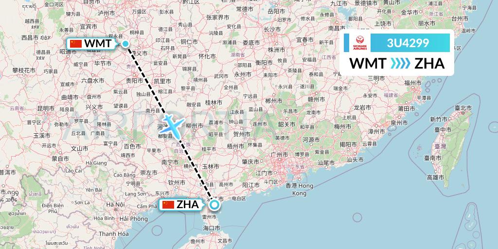 3U4299 Sichuan Airlines Flight Map: Zunyi to Zhanjiang