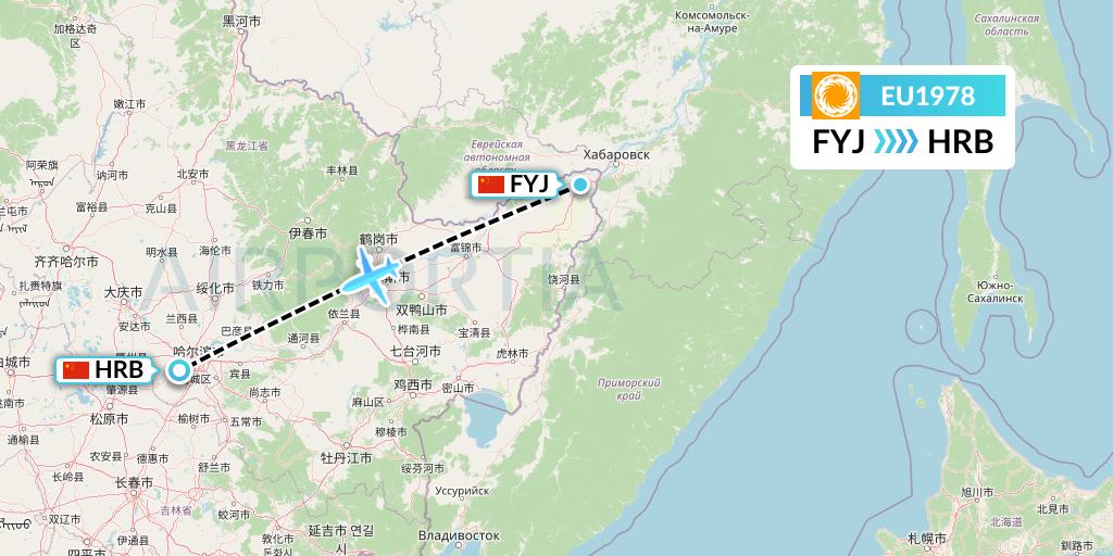 EU1978 Chengdu Airlines Flight Map: Fuyuan to Harbin