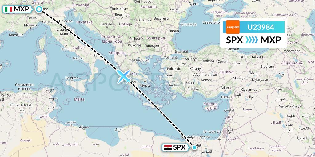 U23984 EasyJet Flight Map: Cairo to Milan