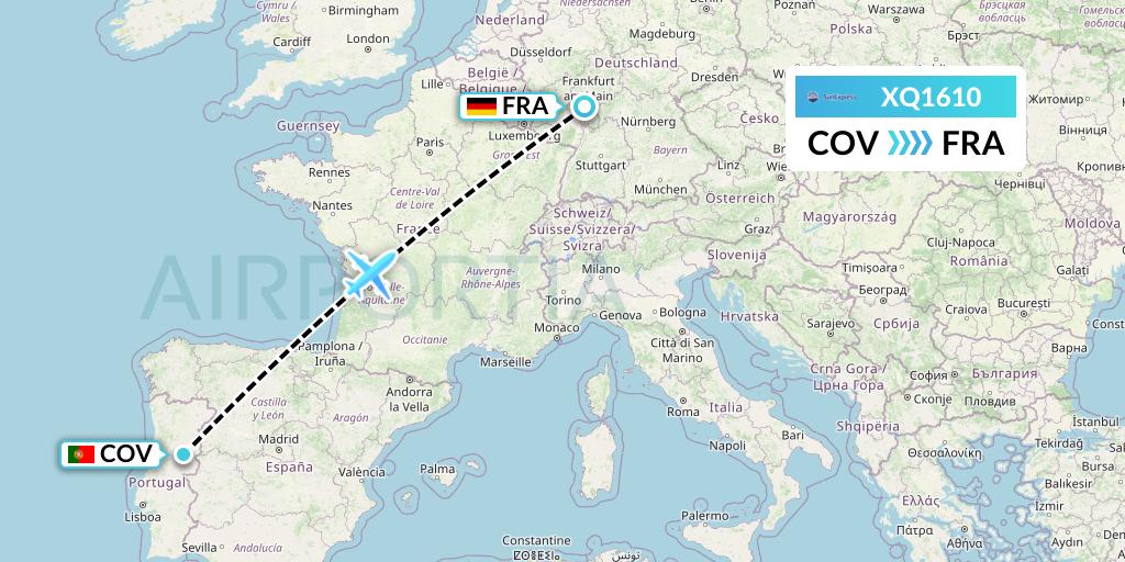 XQ1610 SunExpress Flight Map: Portugal to Frankfurt