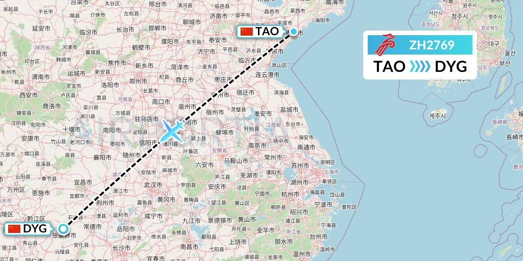ZH2769 Shenzhen Airlines Flight Map: Qingdao to Dayong