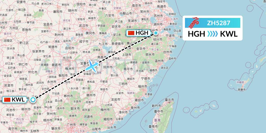 ZH5287 Shenzhen Airlines Flight Map: Hangzhou to Guilin