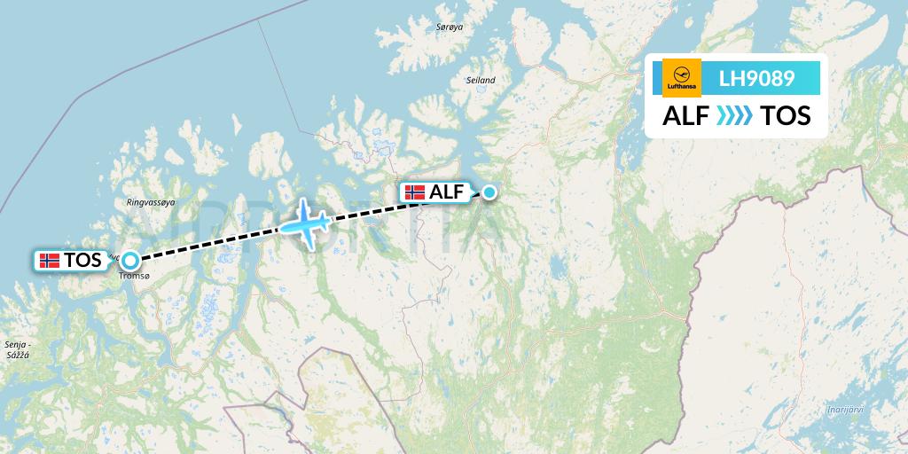 LH9089 Lufthansa Flight Map: Alta to Tromso