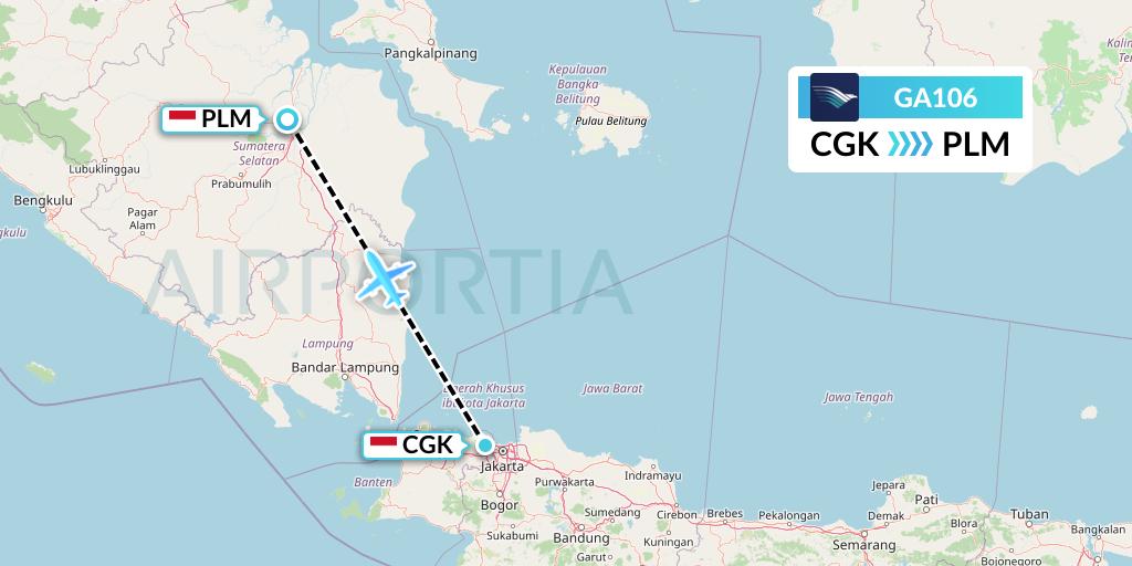 GA106 Garuda Indonesia Flight Map: Jakarta to Palembang
