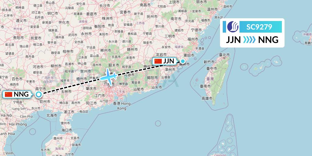 SC9279 Shandong Airlines Flight Map: Jinjiang to Nanning