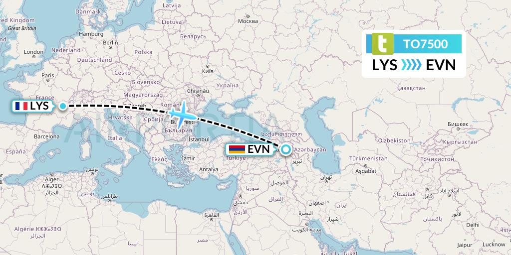 TO7500 Transavia France Flight Map: Lyon to Yerevan