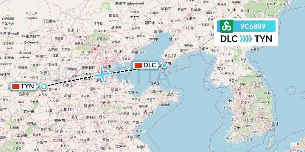 9C6889 Spring Airlines Flight Map: Dalian to Taiyuan