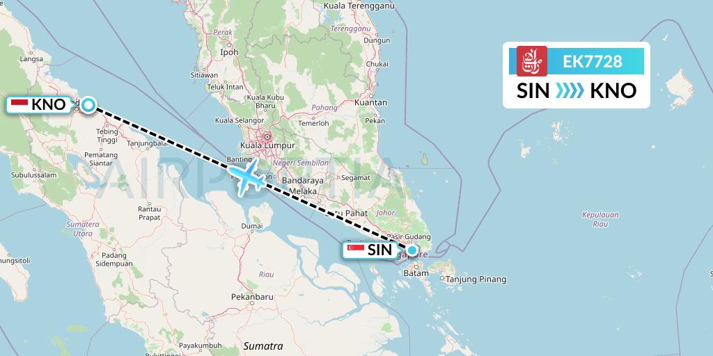 EK7728 Emirates Flight Map: Singapore to Medan
