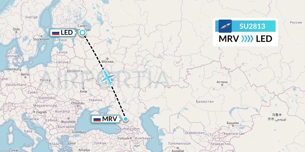 SU2813 Aeroflot Flight Map: Mineralnye Vody to St. Petersburg