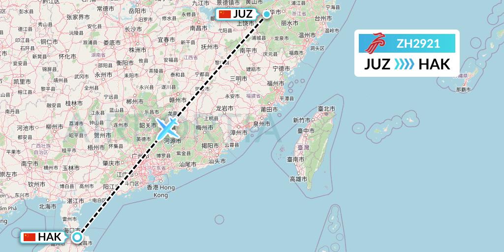 ZH2921 Shenzhen Airlines Flight Map: Quzhou to Haikou