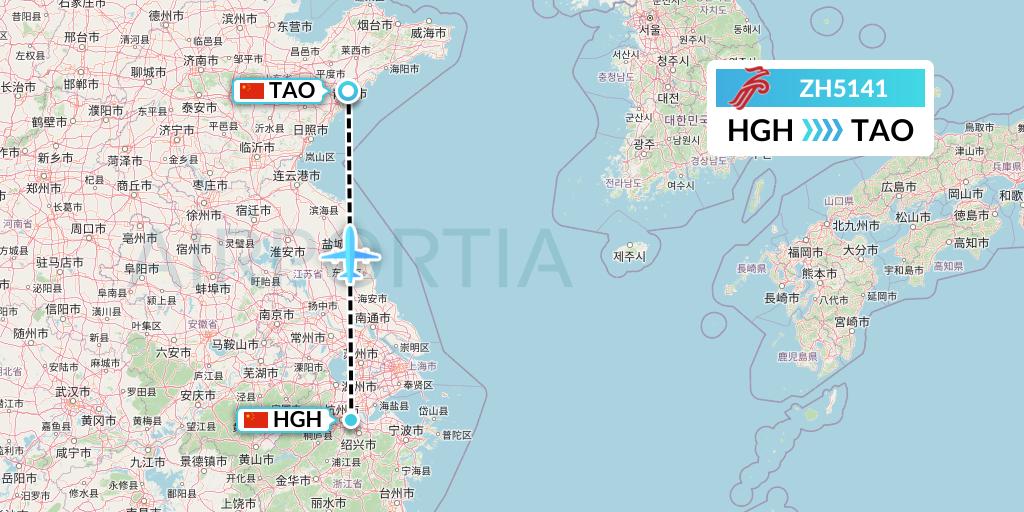 ZH5141 Shenzhen Airlines Flight Map: Hangzhou to Qingdao