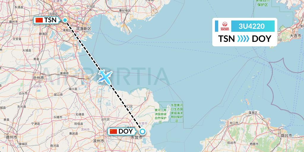 3U4220 Sichuan Airlines Flight Map: Tianjin to Dongying