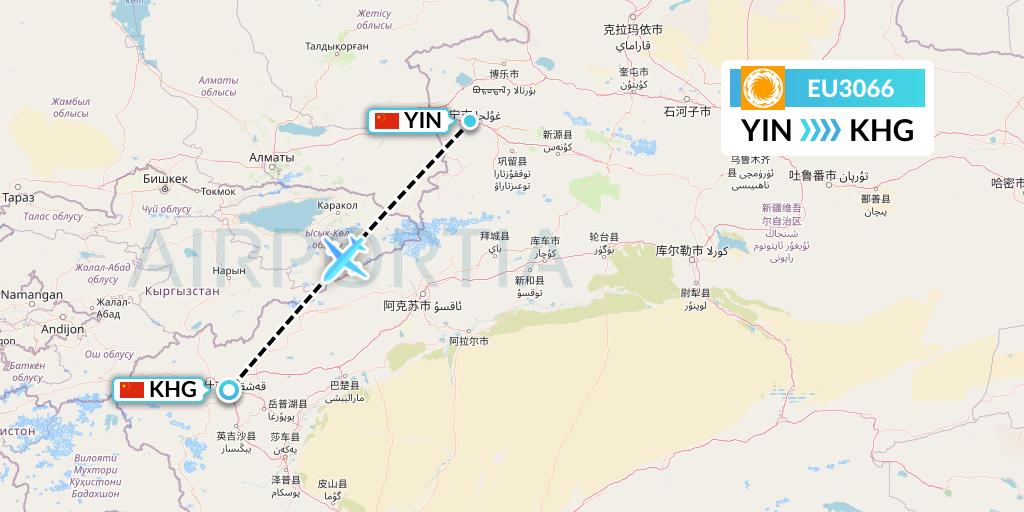 EU3066 Chengdu Airlines Flight Map: Yining to Kashgar