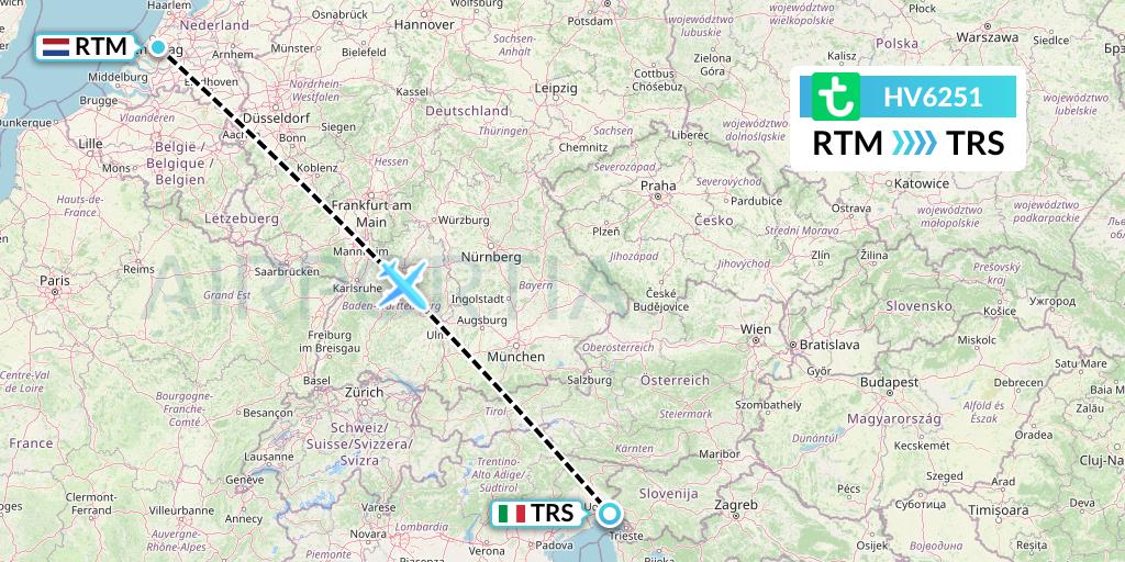HV6251 Transavia Flight Map: Rotterdam to Trieste