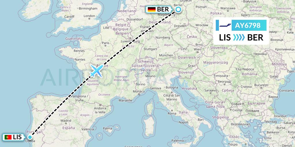 AY6798 Finnair Flight Map: Lisbon to Berlin