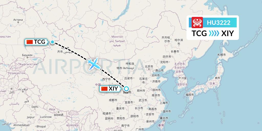 HU3222 Hainan Airlines Flight Map: Tacheng to Xi'an