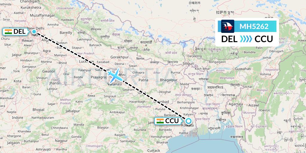 MH5262 Malaysia Airlines Flight Map: Delhi to Kolkata
