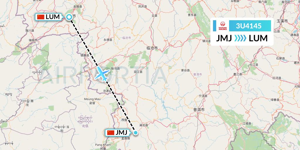 3U4145 Sichuan Airlines Flight Map: Pu'er to Mangshi