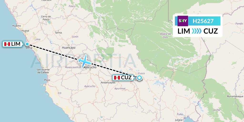 H25627 Sky Airline Flight Map: Lima to Cusco