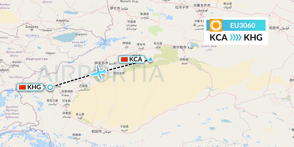 EU3060 Chengdu Airlines Flight Map: Kuqa to Kashgar