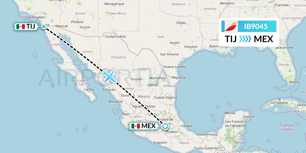 IB9045 Iberia Flight Map: Tijuana to Mexico City
