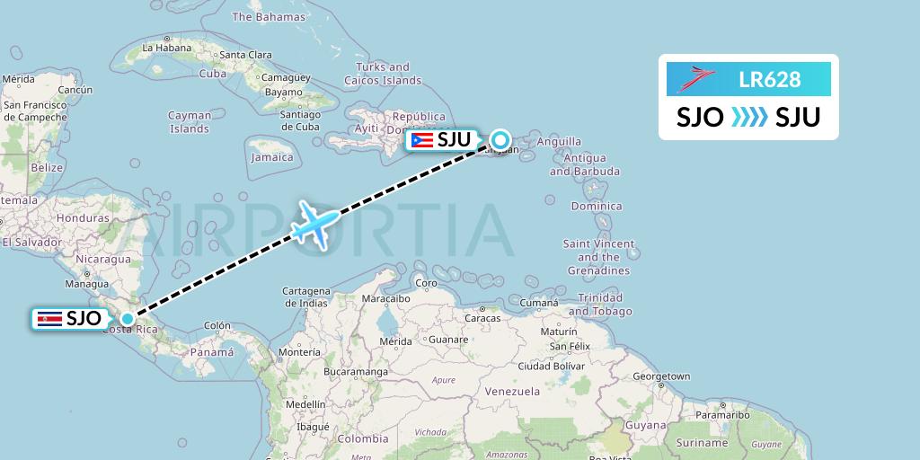 LR628 Lacsa Flight Map: San Jose to San Juan