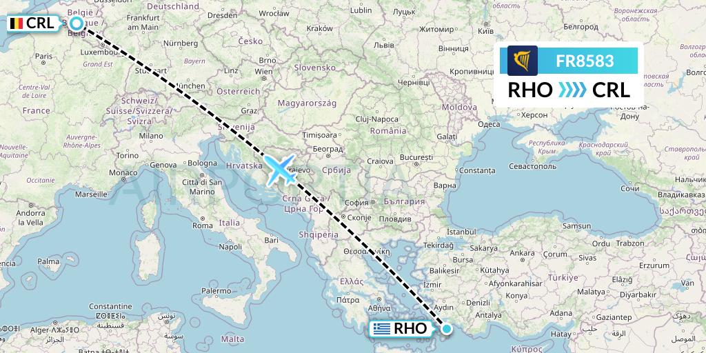 FR8583 Ryanair Flight Map: Rhodes to Brussels
