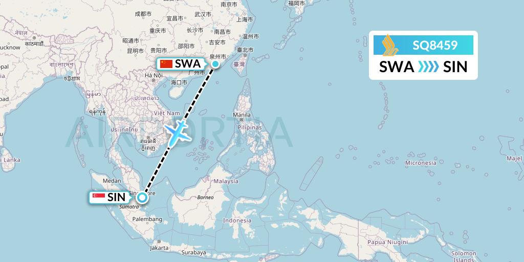 SQ8459 Singapore Airlines Flight Map: Jieyang to Singapore