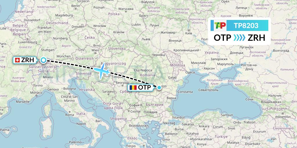TP8203 TAP Portugal Flight Map: Bucharest to Zurich