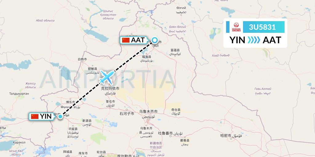 3U5831 Sichuan Airlines Flight Map: Yining to Altay