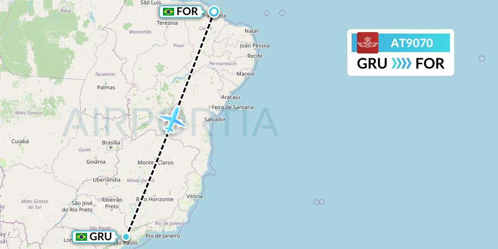 AT9070 Royal Air Maroc Flight Map: Sao Paulo to Fortaleza