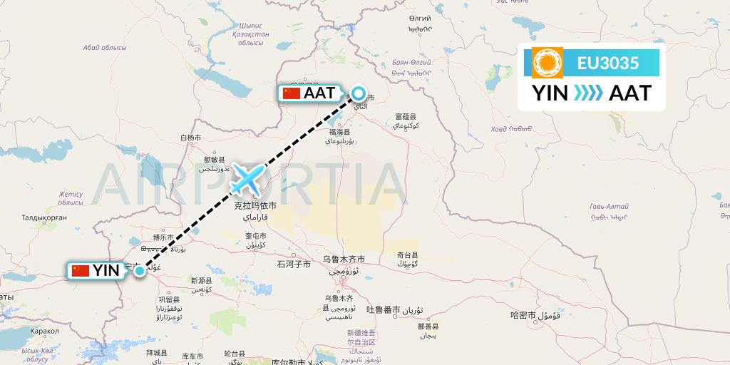 EU3035 Chengdu Airlines Flight Map: Yining to Altay