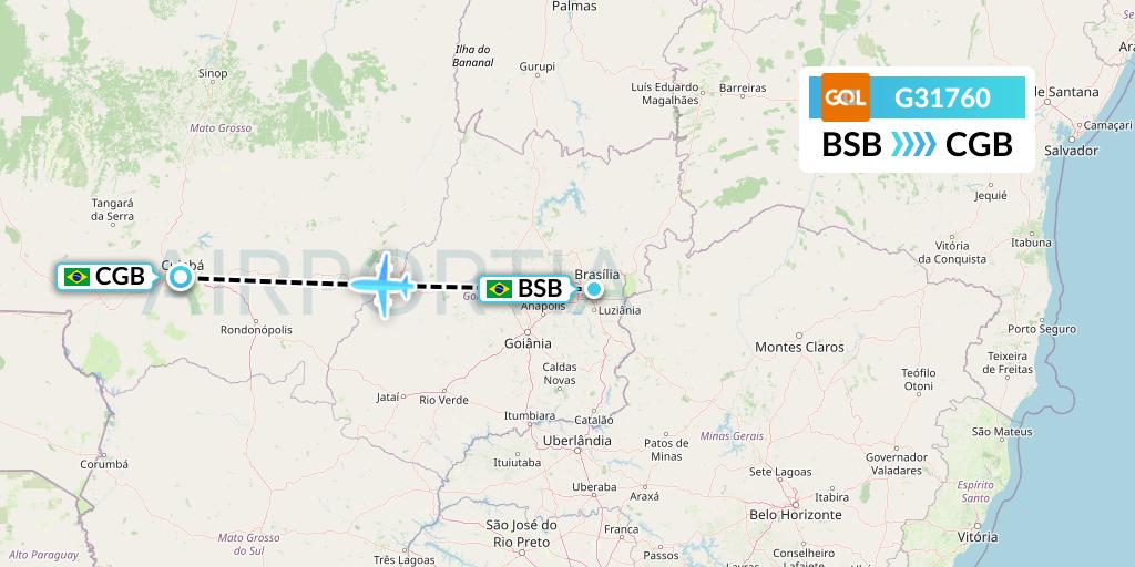G31760 GOL Transportes Aeros Flight Map: Brasilia to Cuiaba
