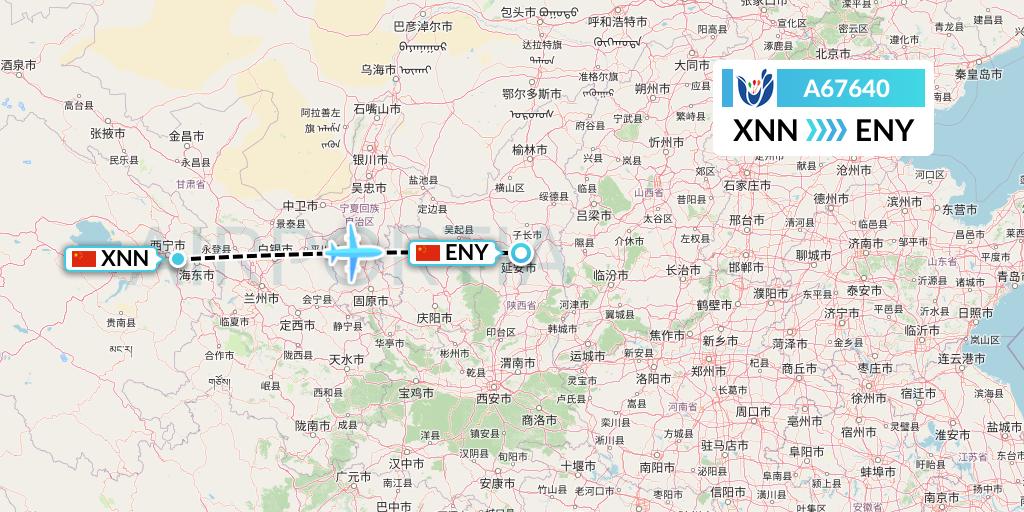 A67640 Hongtu Airlines Flight Map: Xining to Yan'an