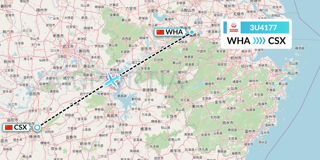 3U4177 Sichuan Airlines Flight Map: Wuhu to Changsha