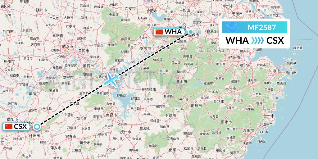MF2587 Xiamen Airlines Flight Map: Wuhu to Changsha