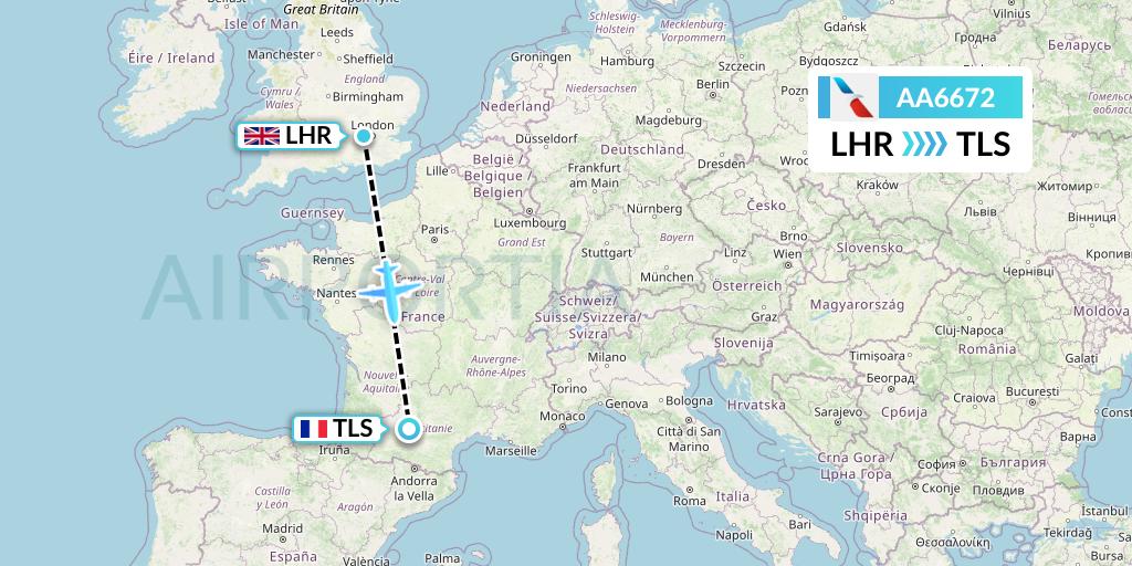 AA6672 American Airlines Flight Map: London to Toulouse