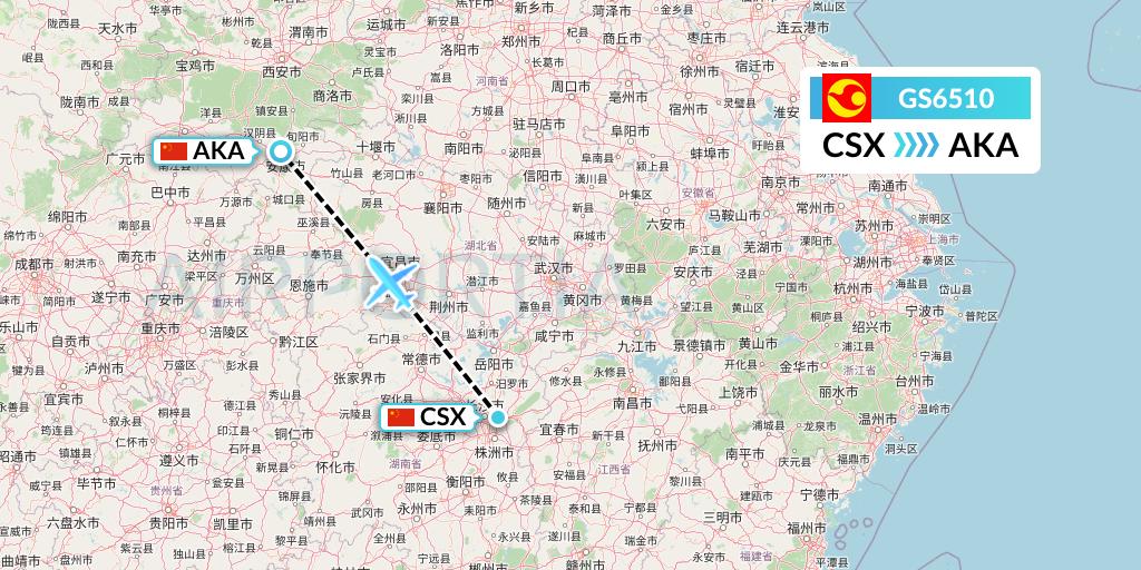 GS6510 Tianjin Airlines Flight Map: Changsha to Ankang