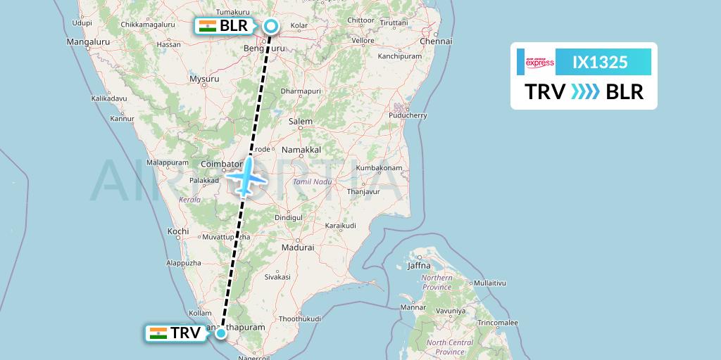 IX1325 Air India Express Flight Map: Thiruvananthapuram to Bangalore