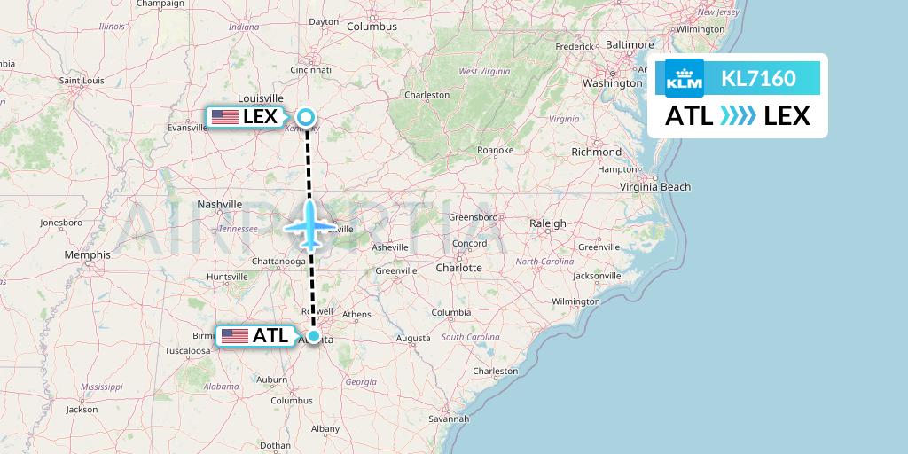 KL7160 KLM Flight Map: Atlanta to Lexington