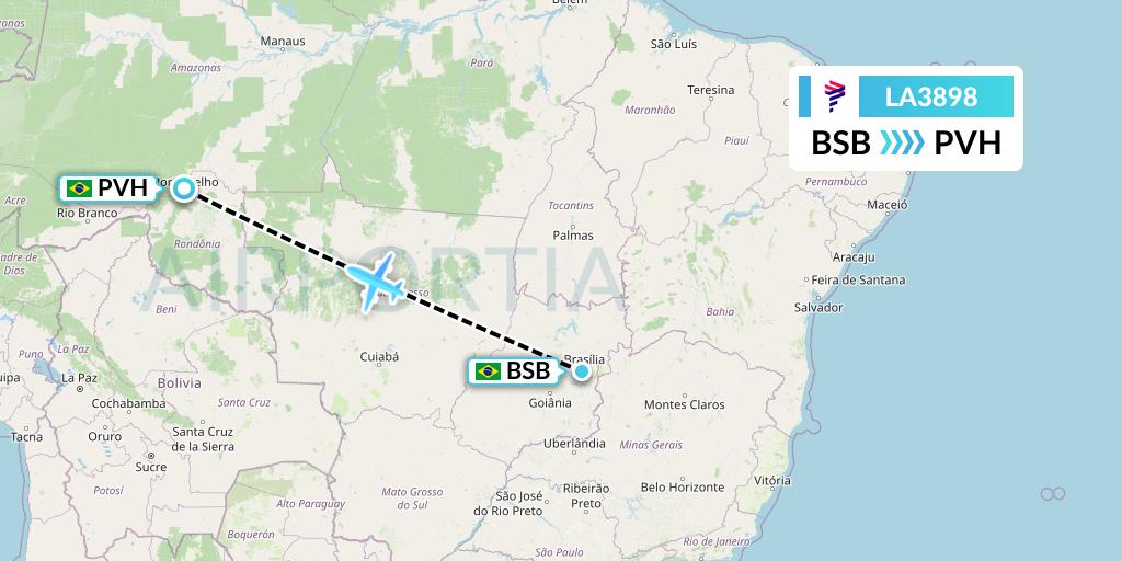 LA3898 LAN Airlines Flight Map: Brasilia to Porto Velho