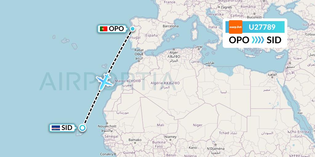 U27789 EasyJet Flight Map: Porto to Espargos