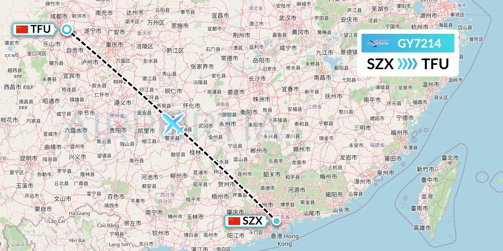 GY7214 Colorful GuiZhou Airlines Flight Map: Shenzhen to Chengdu