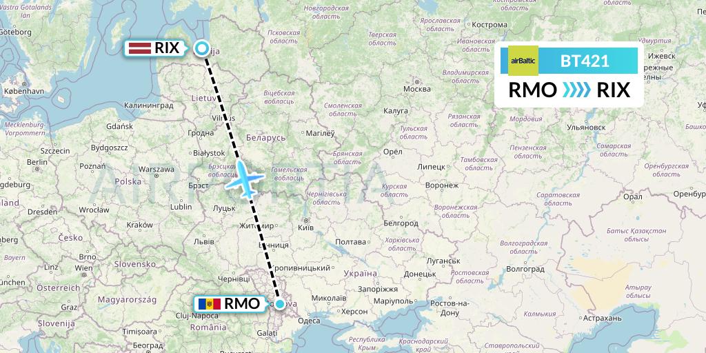BT421 Air Baltic Flight Map: Chisinau to Riga