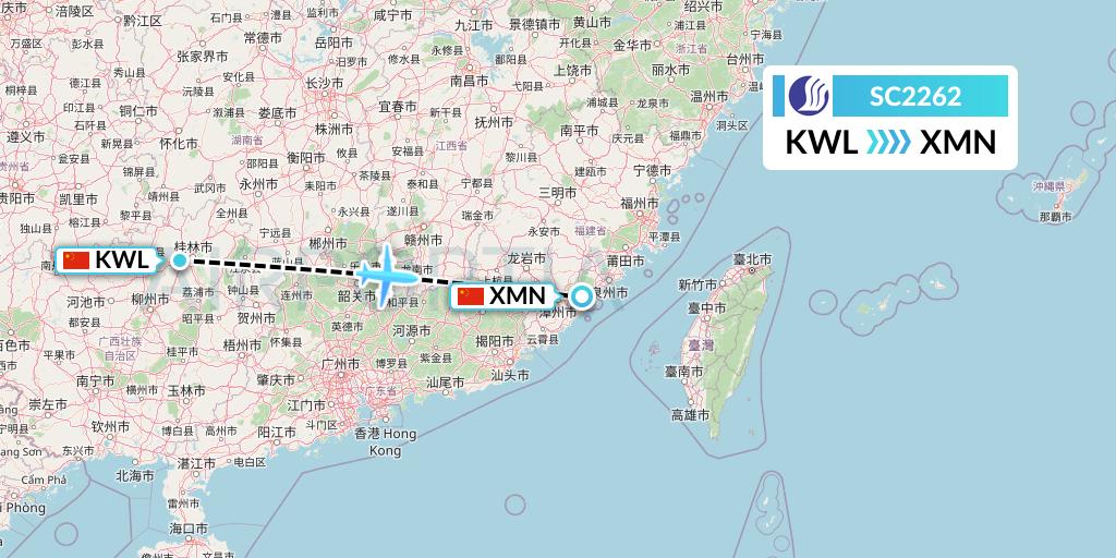 SC2262 Shandong Airlines Flight Map: Guilin to Xiamen