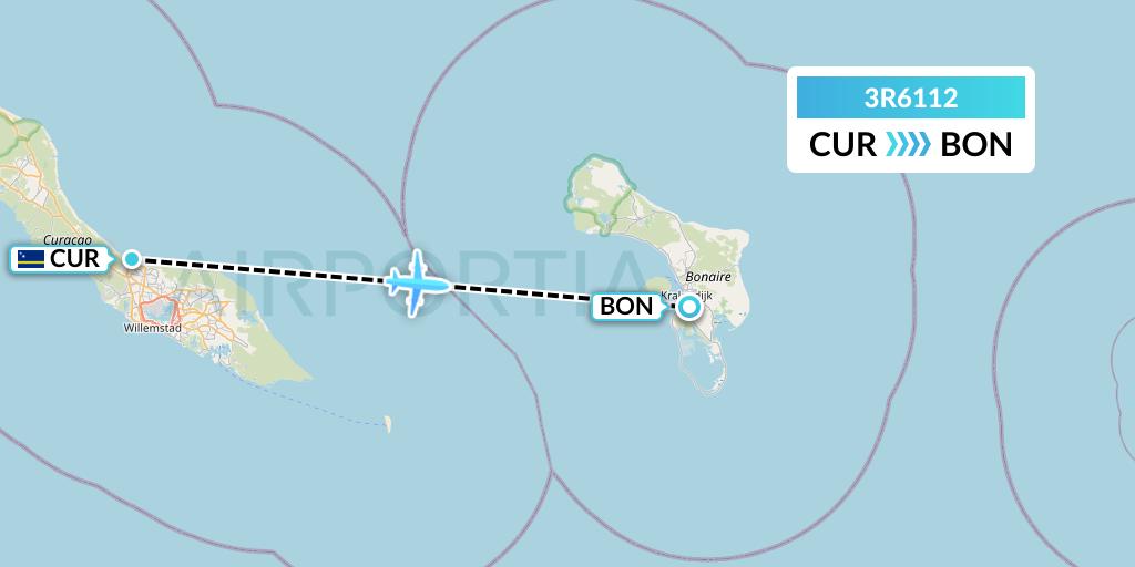 3R6112 Divi Divi Air Flight Map: Willemstad to Bonaire