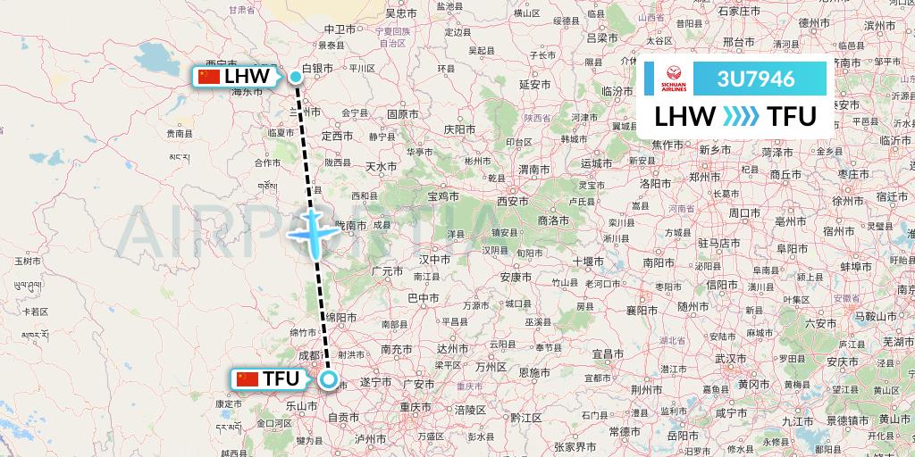 3U7946 Sichuan Airlines Flight Map: Lanzhou to Chengdu